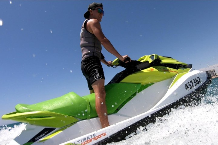 a person riding a surf board in the water