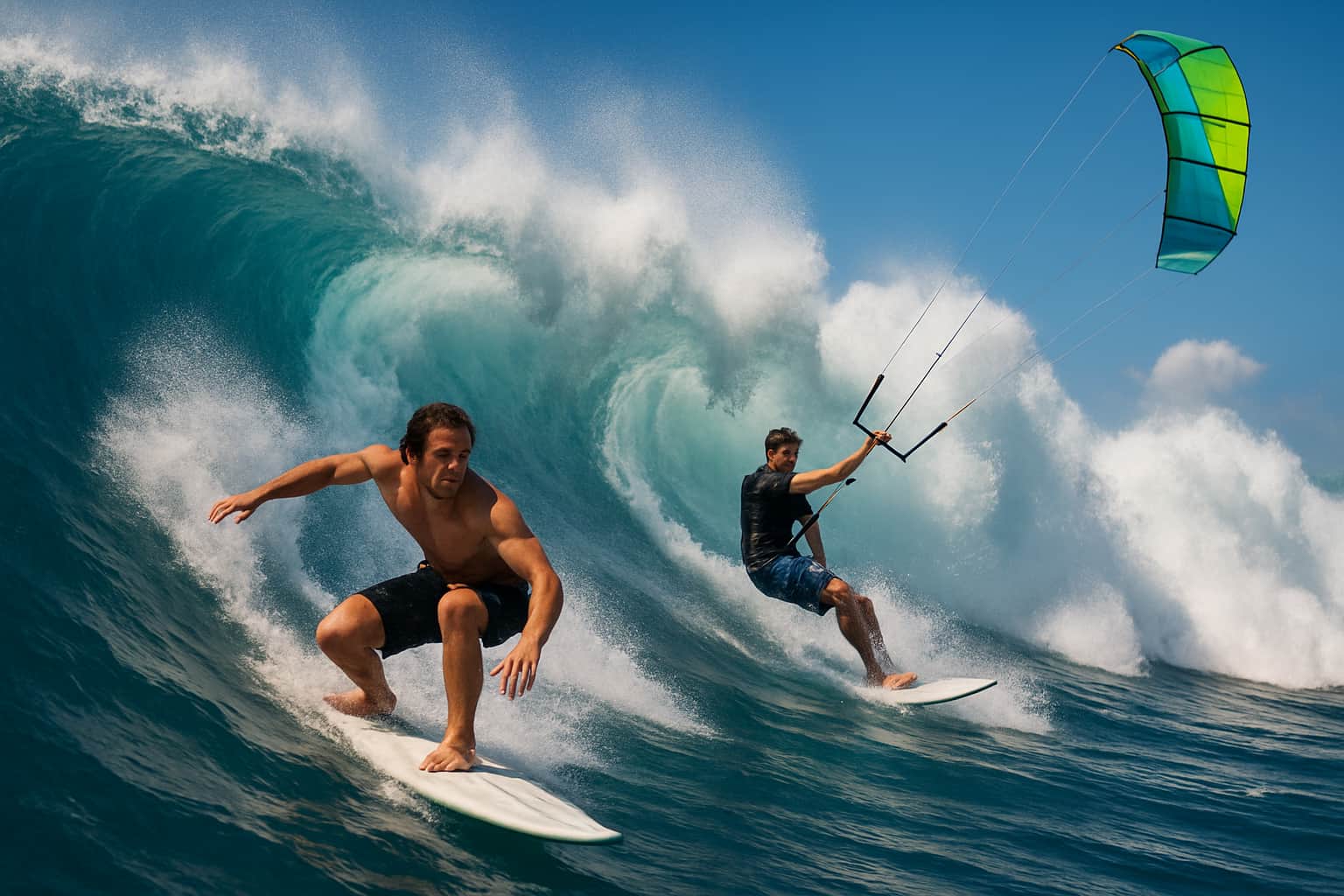 watersports a man riding a wave on a surfboard in the water